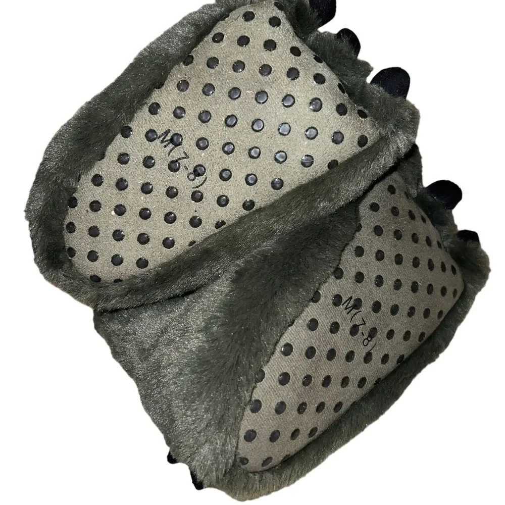 Target grey plush dinosaur slippers with claws youth size medium‎ 7/8